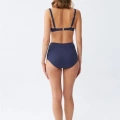 Moda Kadın Basic Lacivert Pedli Yüksek Bel Bikini Takımı