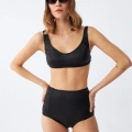 Moda Kadın Basic Siyah Pedli Yüksek Bel Bikini Takımı