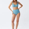 Moda Kadın Basic Turkuaz Pedli Yüksek Bel Bikini Takımı