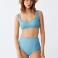 Moda Kadın Basic Turkuaz Pedli Yüksek Bel Bikini Takımı
