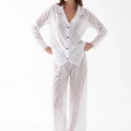 Moda Kadın Beyaz Şeffaf Jakar Düğmeli Pijama Takımı