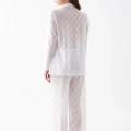 Moda Kadın Beyaz Şeffaf Jakar Düğmeli Pijama Takımı