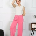 Moda Kadın Bol Paça Penye Pembe Alt Üst Takım