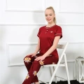 Moda Kadın Bordo Kısa Kol Pijama Takım