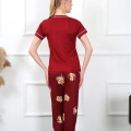 Moda Kadın Bordo Kısa Kol Pijama Takım
