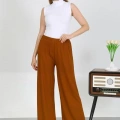 Moda Kadın Bürümcük Kumaş Hafif-Esnek Pantolon 210074 Kahve