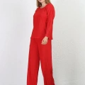 Moda Kadın Bürümcük Kumaş Pijama Takım Kırmızı