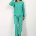 Moda Kadın Bürümcük Kumaş Pijama Takım Yeşil