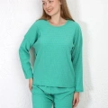 Moda Kadın Bürümcük Kumaş Pijama Takım Yeşil