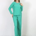 Moda Kadın Bürümcük Kumaş Pijama Takım Yeşil