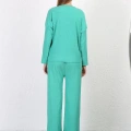 Moda Kadın Bürümcük Kumaş Pijama Takım Yeşil