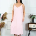 Moda Kadın Büyük Beden İp Askılı Pamuklu Pembe Uzun Gecelik