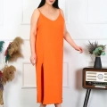 Moda Kadın Büyük Beden İp Askılı Pamuklu Turuncu Uzun Gecelik