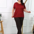 Moda Kadın Büyük Beden Kısa Kol Penye Pijama Takımı Bordo