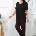 Moda Kadın Büyük Beden Kısa Kol Penye Pijama Takımı Siyah