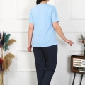 Moda Kadın Büyük Beden Mavi Pijama Takımı