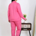 Moda Kadın Büyük Beden Pamuklu Cepli Düğmeli Pembe Pijama Takım
