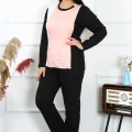Moda Kadın Büyük Beden Penye Uzun Kol Pijama Takım
