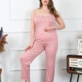 Moda Kadın Büyük Beden Pudra İp Askılı Pijama Takım