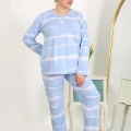 Moda Kadın Büyük Beden Uzun Kol Penye Pijama Takımı Mavi