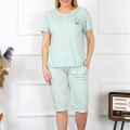 Moda Kadın Büyük Beden Viscon Su Yeşili Kapri Pijama Takım