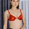 Moda Kadın Destekli Balenli Desenli Sütyen Kırmızı