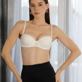 Moda Kadın Destekli Balenli Straplez Sütyen  Ekru