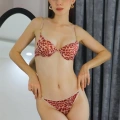 Moda Kadın Destekli Leopar Desenli Sütyen Takım Kırmızı