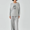 Moda Kadın Gri Aslan Burcu Oversize 2 İplik Eşofman Ev Giyim Takımı