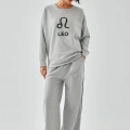 Moda Kadın Gri Aslan Burcu Oversize 2 İplik Eşofman Ev Giyim Takımı