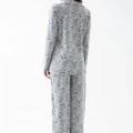 Moda Kadın Gri Desenli Düğmeli Pamuklu Pijama Takımı