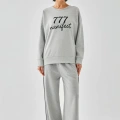 Moda Kadın Gri Manifest Oversize 2 İplik Eşofman Ev Giyim Takımı