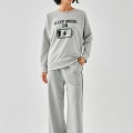Moda Kadın Gri Sleep Mode ON Oversize 2 İplik Eşofman Ev Giyim Takımı