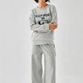 Moda Kadın Gri Sleep Mode ON Oversize 2 İplik Eşofman Ev Giyim Takımı