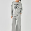 Moda Kadın Gri Sleep Mode ON Oversize 2 İplik Eşofman Ev Giyim Takımı