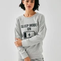 Moda Kadın Gri Sleep Mode ON Oversize 2 İplik Eşofman Ev Giyim Takımı