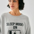 Moda Kadın Gri Sleep Mode ON Oversize 2 İplik Eşofman Ev Giyim Takımı