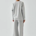Moda Kadın Gri Yay Burcu Oversize 2 İplik Eşofman Ev Giyim Takımı