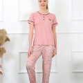 Moda Kadın Gül Kurusu Kısa Kol Pijama Takım