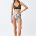 Moda Kadın Haki Pedli Üst ve Yüksek Bel Çiçek Desenli Bikini Takımı