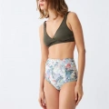 Moda Kadın Haki Pedli Üst ve Yüksek Bel Çiçek Desenli Bikini Takımı