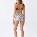 Moda Kadın Haki Pedli Üst ve Yüksek Bel Çiçek Desenli Bikini Takımı
