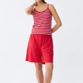 Moda Kadın İp Askılı Pamuk Penye Şortlu Takım Kırmızı