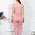 Moda Kadın İp Askılı Somon Pijama Takım