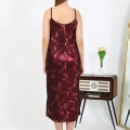 Moda Kadın İp Askılı Uzun Parlak Micro Elbise Gecelik Bordo