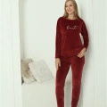 Moda Kadın Kadife Bordo Pijama Takım