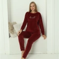 Moda Kadın Kadife Bordo Pijama Takım