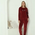 Moda Kadın Kadife Bordo Pijama Takım