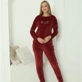 Moda Kadın Kadife Bordo Pijama Takım
