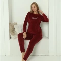 Moda Kadın Kadife Bordo Pijama Takım